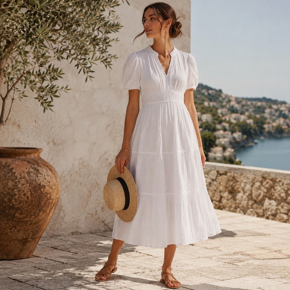 LK Bennett Felicity White Cotton Gauze Tiered Midi Dress NWT UK 4
